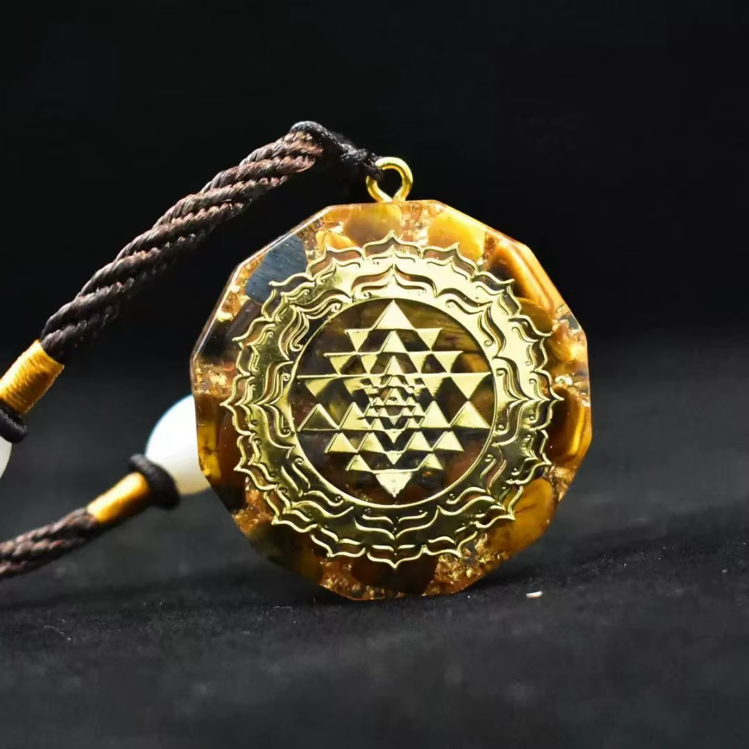 Pendentif Ogan 1 pièce, pendentif Orgonite oeil de tigre, collier Sri Yantra, pendentif bijoux en ré