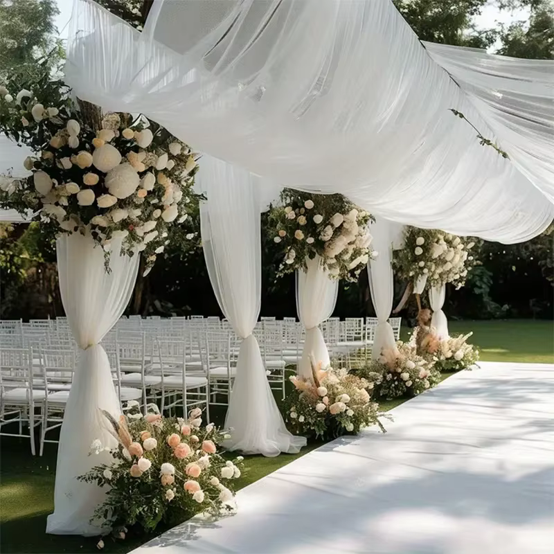 Ensemble de 2 décorations d'arc de mariage, écharpe transparente en tissu, cantonnière en gaze pour