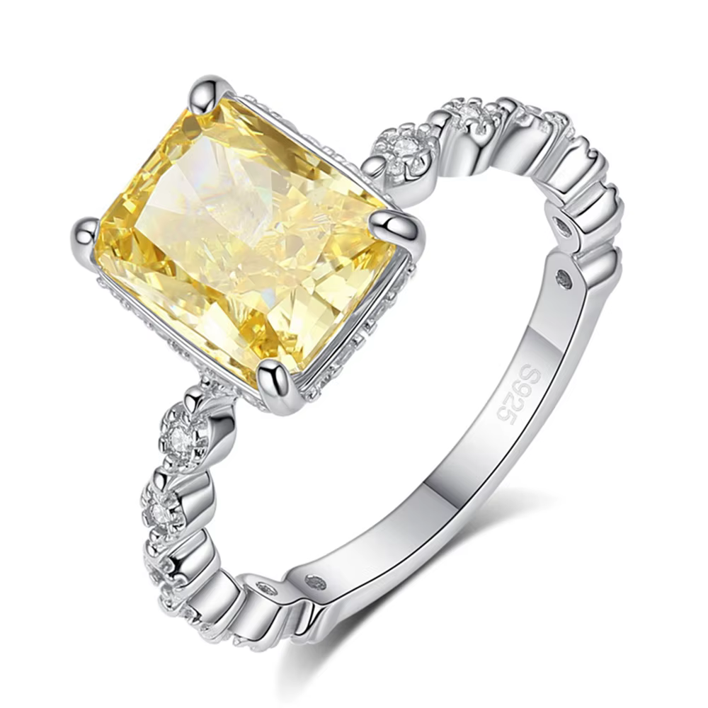 Vinregem 7*9 MM glace pilée coupe Citrine haute teneur en carbone diamant gemmes femmes bague 925 en