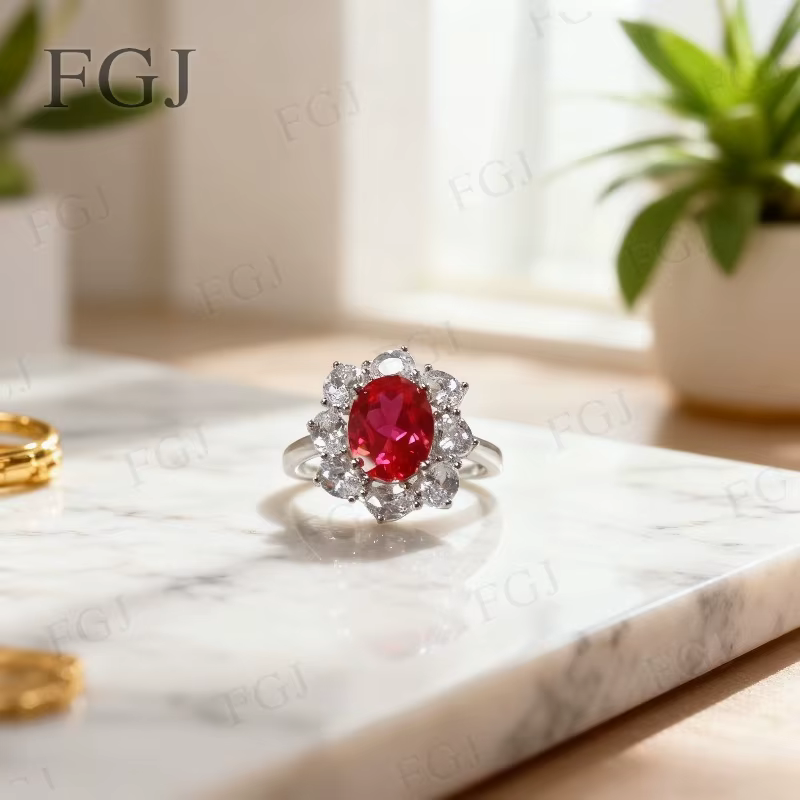 Bague en argent sterling 925 avec rubis de laboratoire, saphir de Colombie et padparadscha – Bijou u