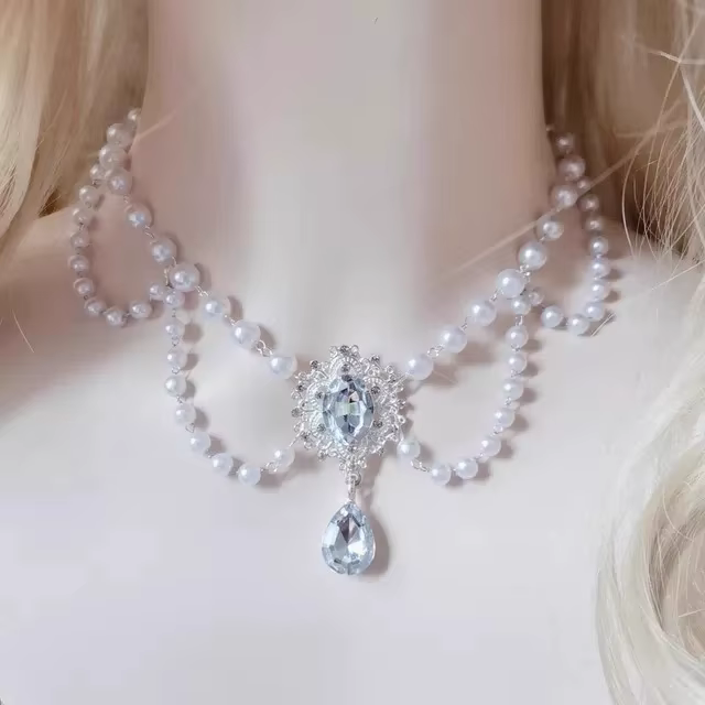 Collier Lolita fait à la main, Style Rococo, perles multicouches en cristal, chaîne de clavicule, ac