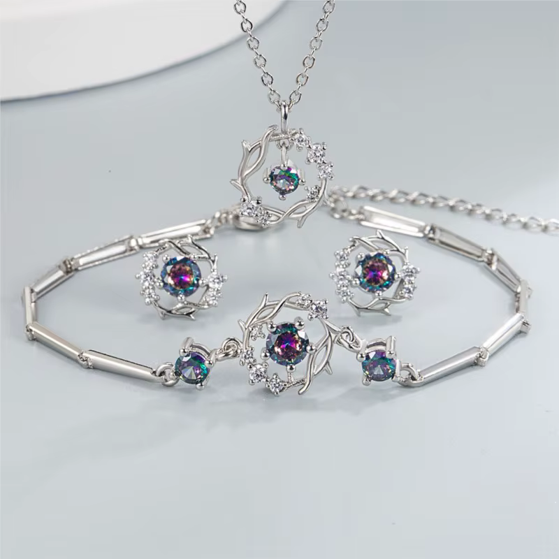 ANENJERY – ensemble de bijoux en Zircon coloré pour femmes, colliers, boucles d'oreilles, Bracelets,