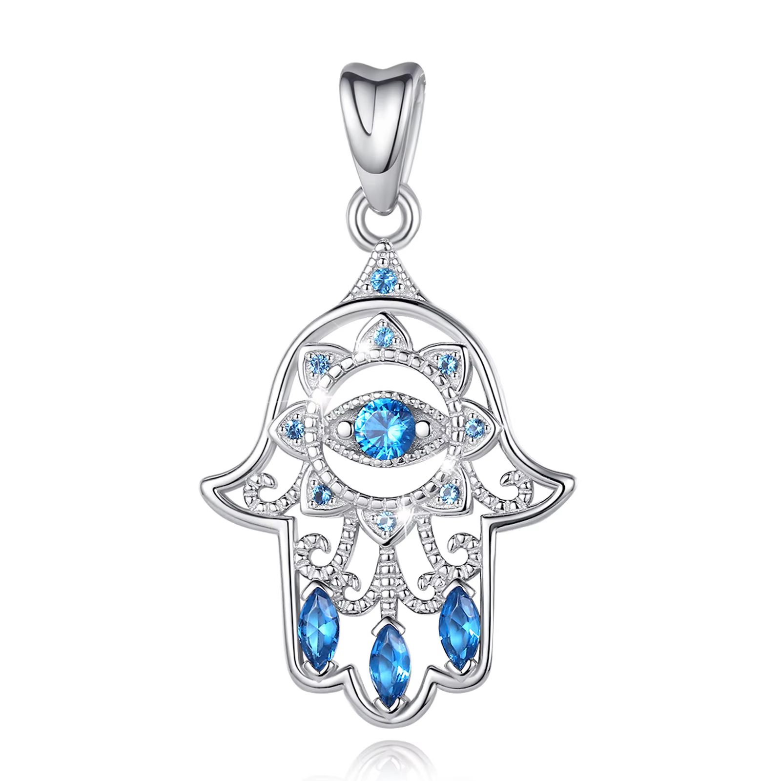 EUDORA-Collier pendentif main Hamsa mauvais œil pour femme, argent regardé 925, cristal de vison ble