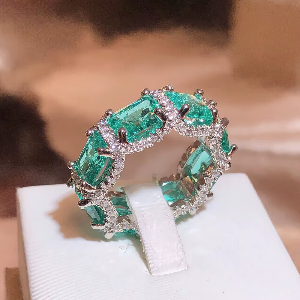 Bague Paraiba en Zircon pour femmes, timbre 925, haute définition, industrie lourde, aigue-marine in
