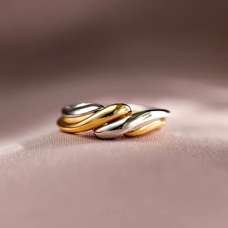 Huitan – bagues torsadées bicolores pour femmes, couleur or/argent, nouveau design, bijoux de doigt 
