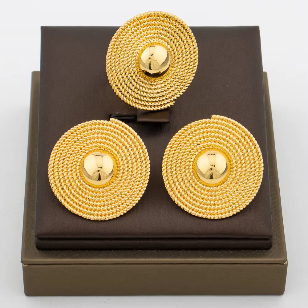 Ensemble de bijoux italiens couleur or pour femmes, pendentif, collier, boucles d'oreilles avec brac