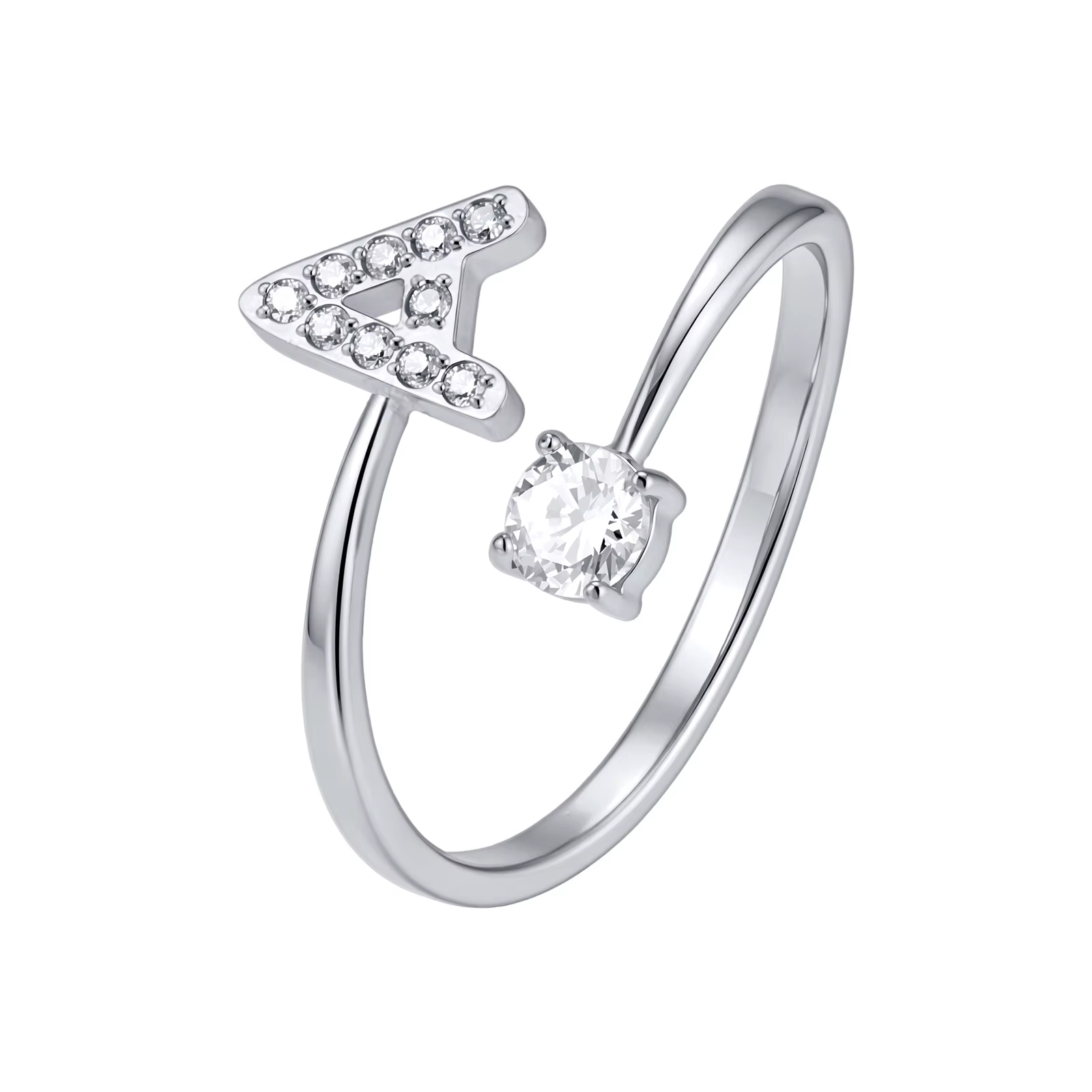 Bagues Chic en Zircon avec Initiale A-Z pour Femmes et Filles, Bague Ouverte Ajustable, Nom Alphabet