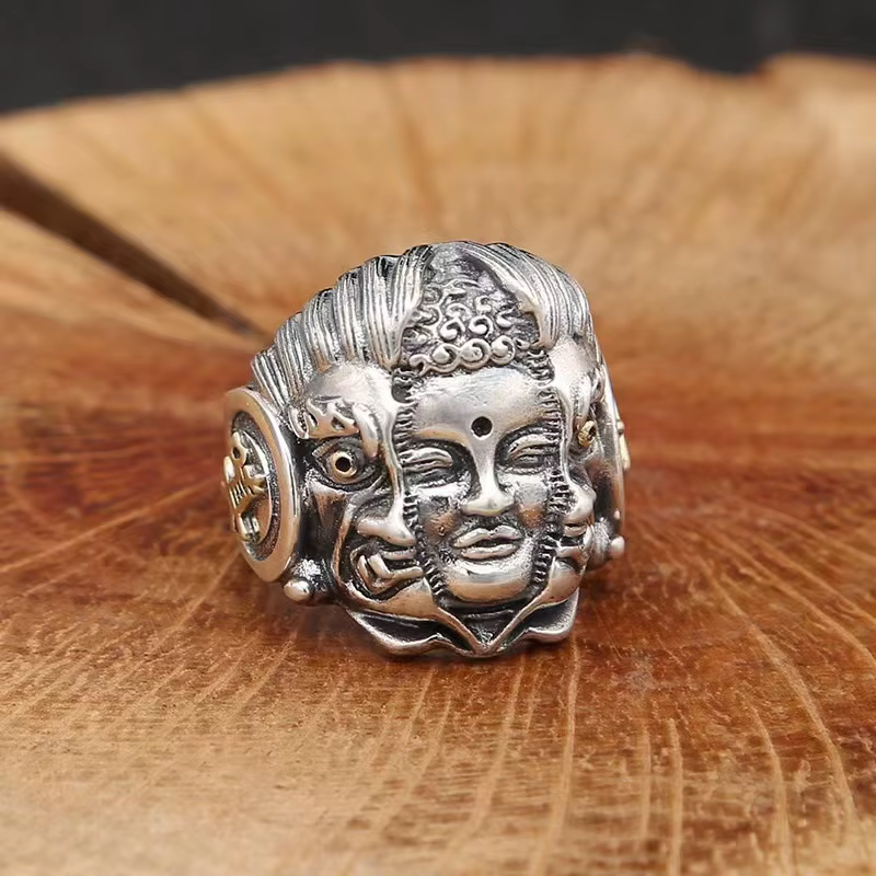 Bague bouddha dominatrice et démon pour hommes, bijoux de personnalité réglables, bague bouddha rétr