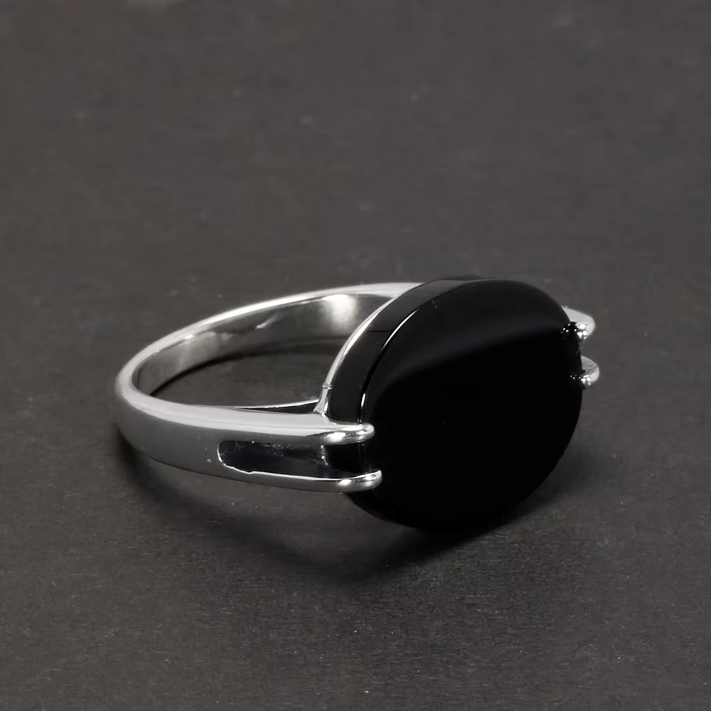 Group bague turque en argent regardé 925 pur pour hommes et femmes, sertissage à griffes, agate noir