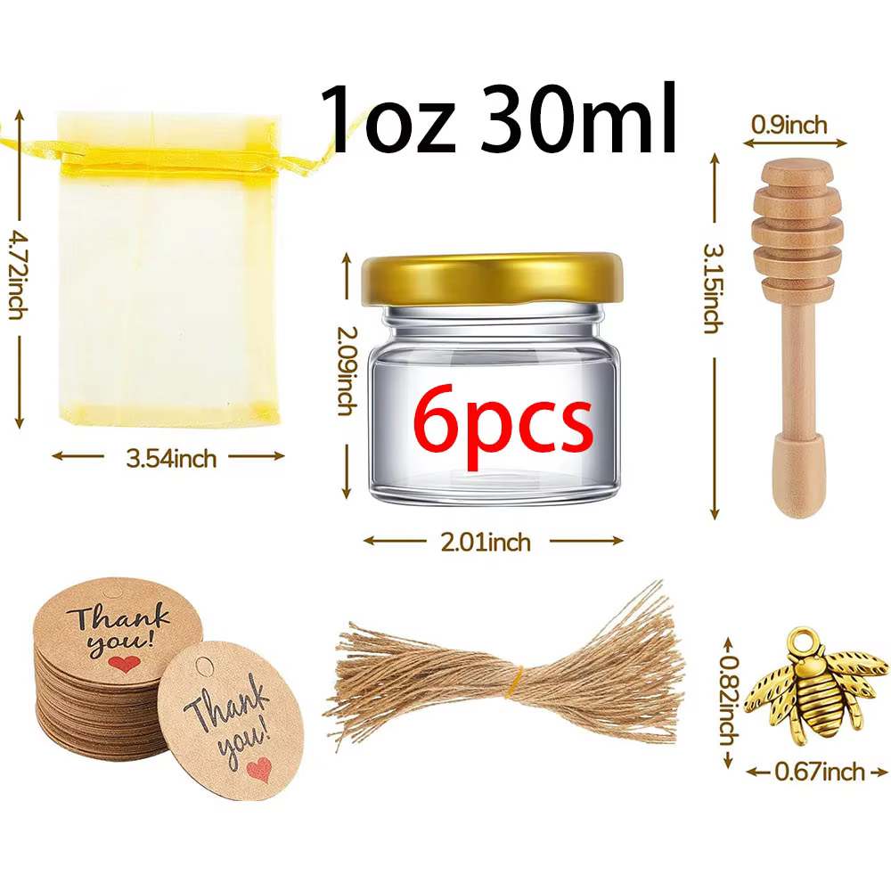Pot de miel personnalisé pour cadeau d'invité de 1oz, Mini Pot en verre en vrac avec autocollants de