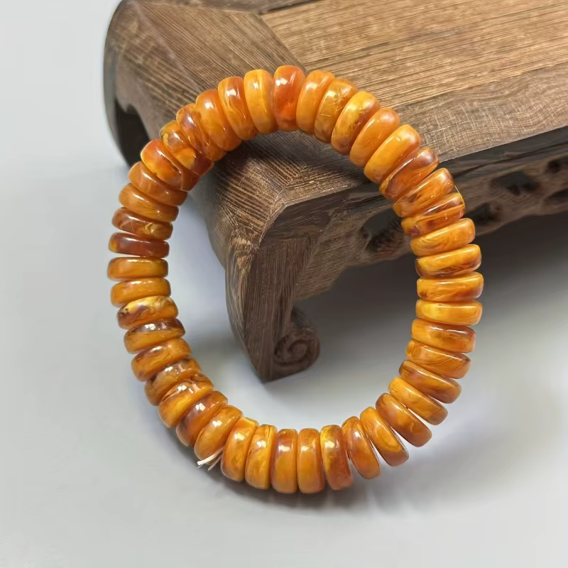 Bracelet de perles de cire d'abeille ambre, accessoires à anneau unique pour hommes et femmes