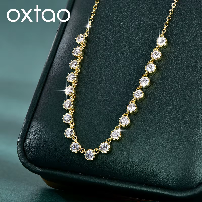 Collier OXTAO certifié Moissanite style bulle 3mm D VVS1 pour femme, pendentif U-Smile, bijoux en or