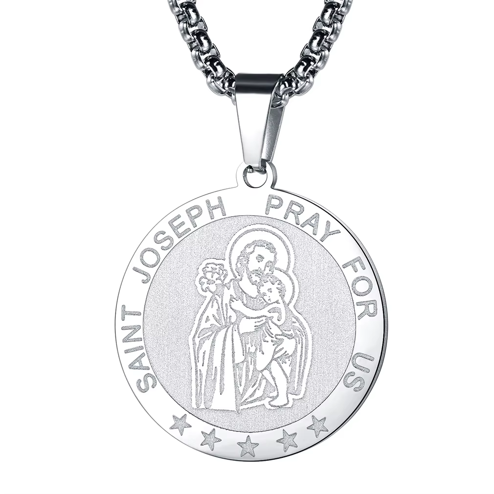 U7 Saint Joseph pendentif collier en acier inoxydable 316L ovale/rond pendentif avec boîte de 20 "ch