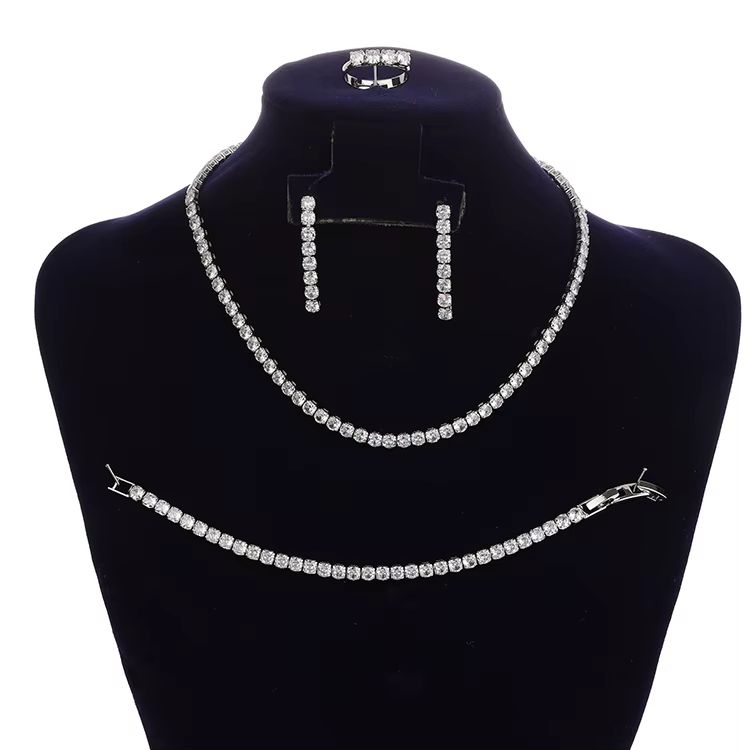 Ensemble de bijoux HADIYANA brillant Transparent luxe élégant collier Bracelet bague boucle d'oreill