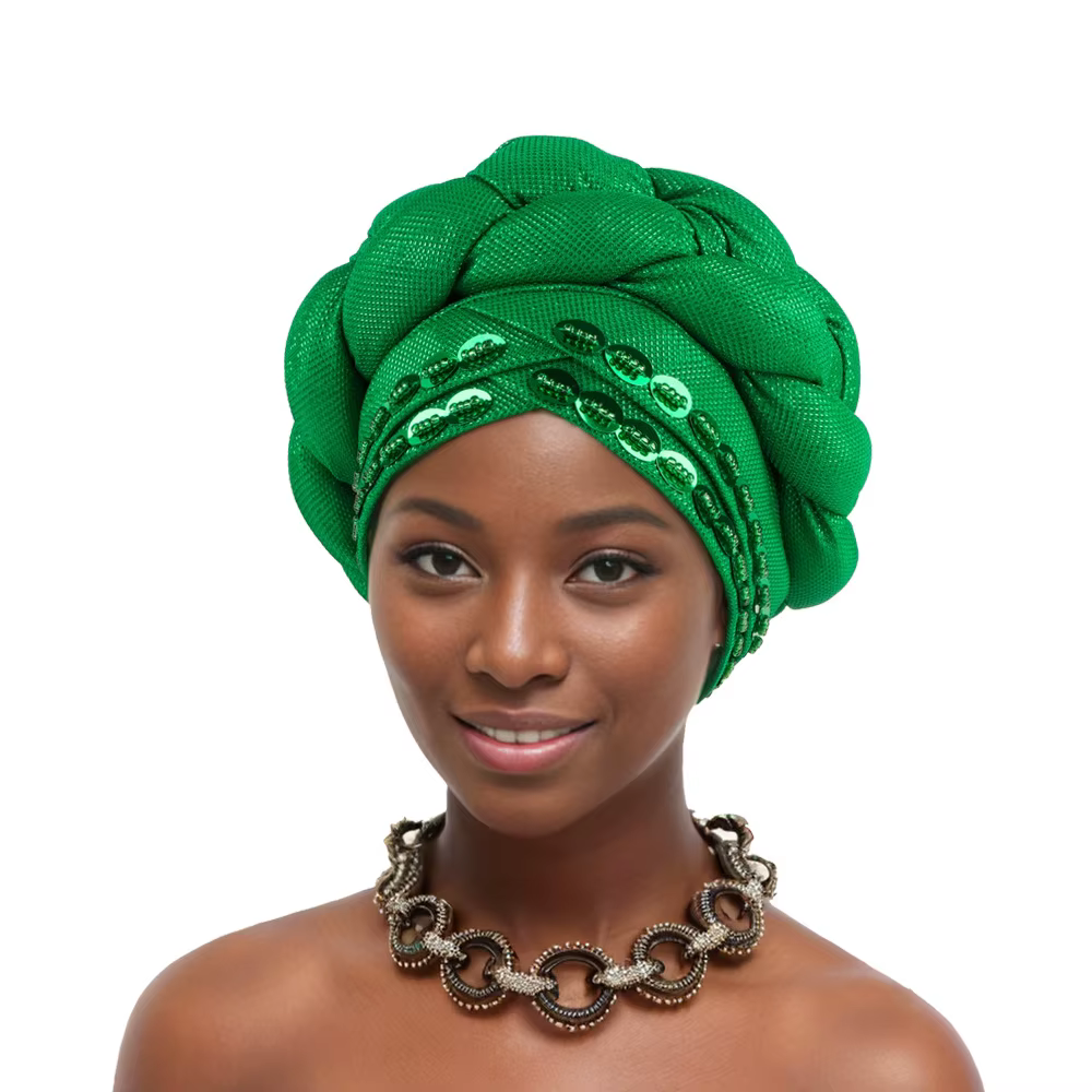 2025 dernière africaine Auto Gele couvre-chef déjà fabriqué couvre-chef brillant Turban casquette po