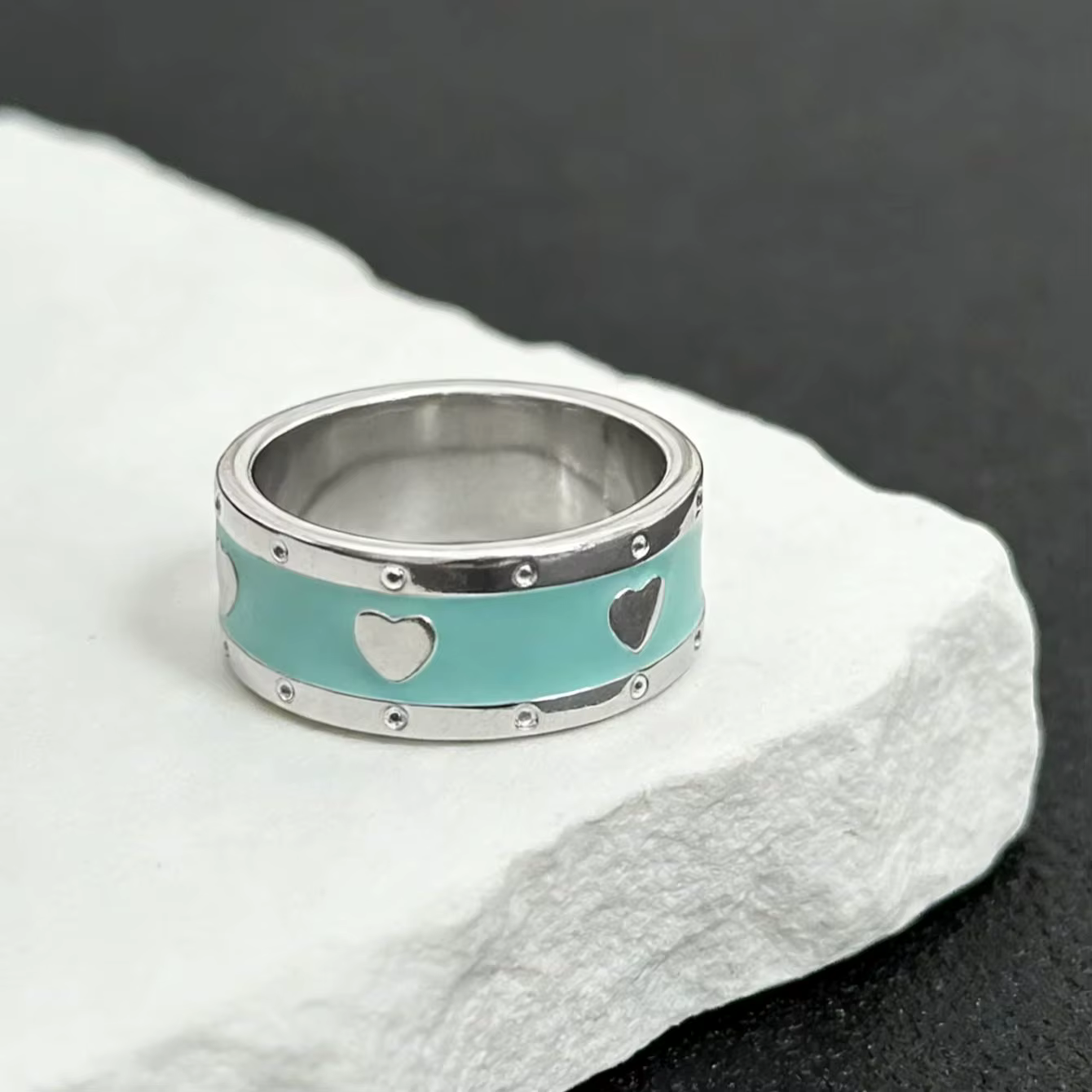 1 bague minimaliste en argent plaqué s925 avec cœur bleu émaillé, spécialement conçue pour les femme