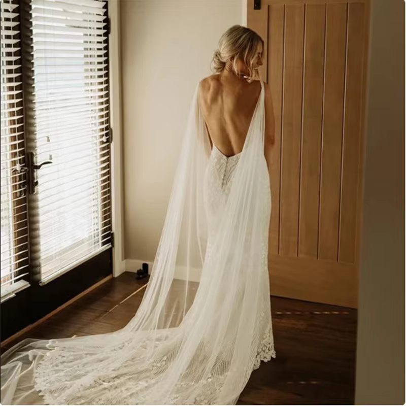 Cape de mariée Cape de mariage voile Long voile moderne drapé Cape de mariée couvrir