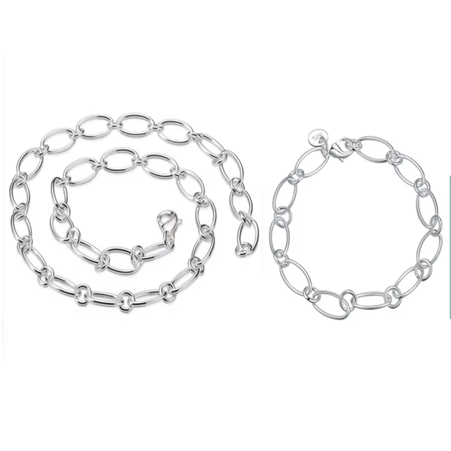 Ensemble de bijoux de créateur en argent sterling 925 de haute qualité, collier et bracelet pour fem