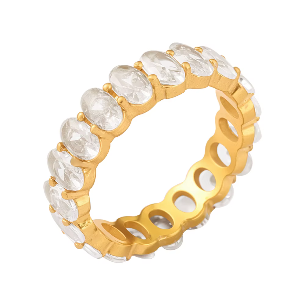 JOVO LOVE Bague de luxe ovale en zircon cubique pour femme, en acier inoxydable, avec pierre en cris