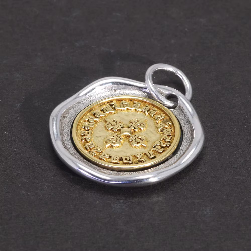 Group collier pendentif pilon Vajra en argent regardé 925 pur pour hommes et femmes, forme ronde, or