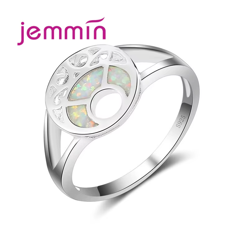 ChimHollow-Bague opale ronde en argent regardé 925 pour femme, bijoux fins, cadeau de fête de mariag