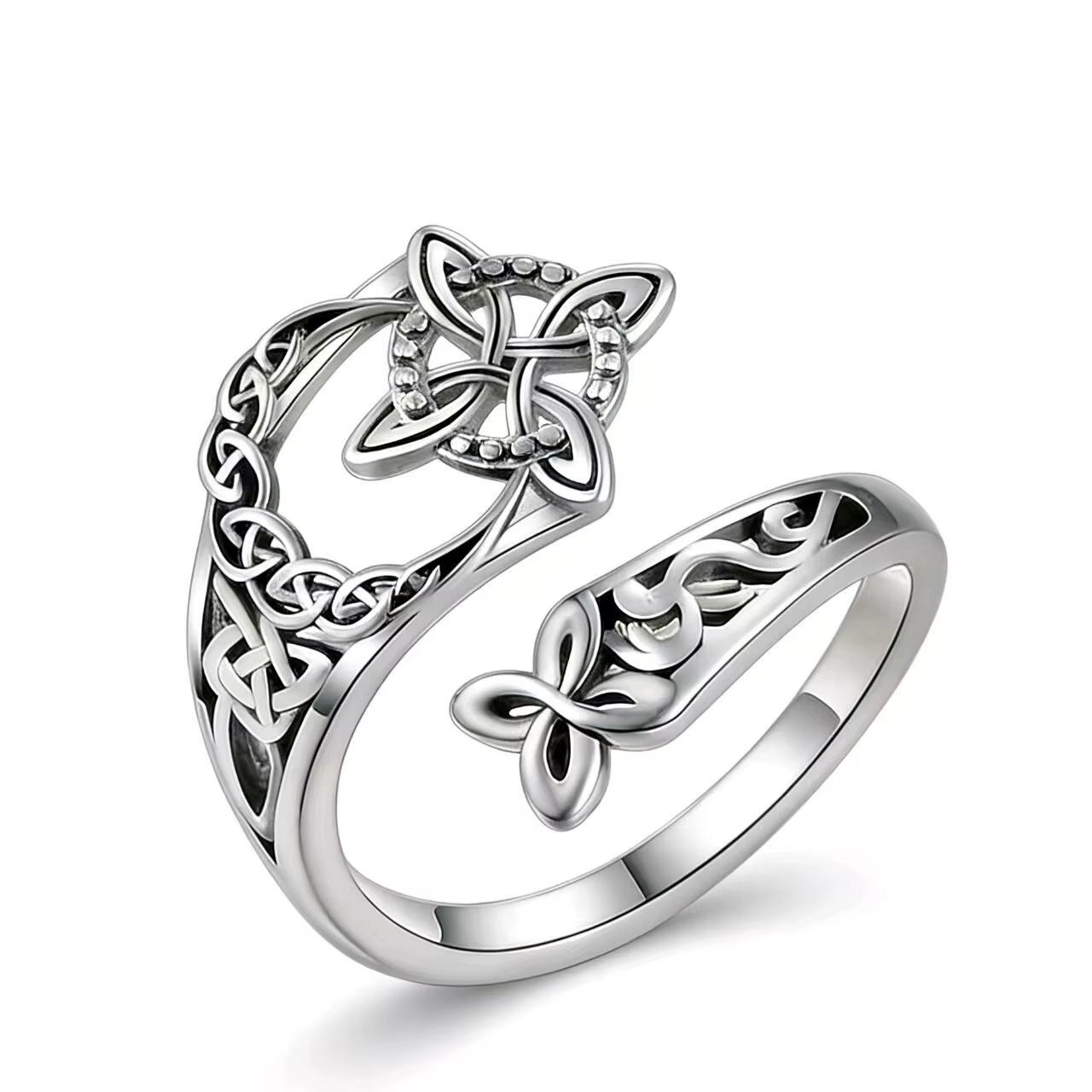 Bague réglable pour femme, motif géométrique rétro en nœud celtique, plaqué argent, bijou ethnique p