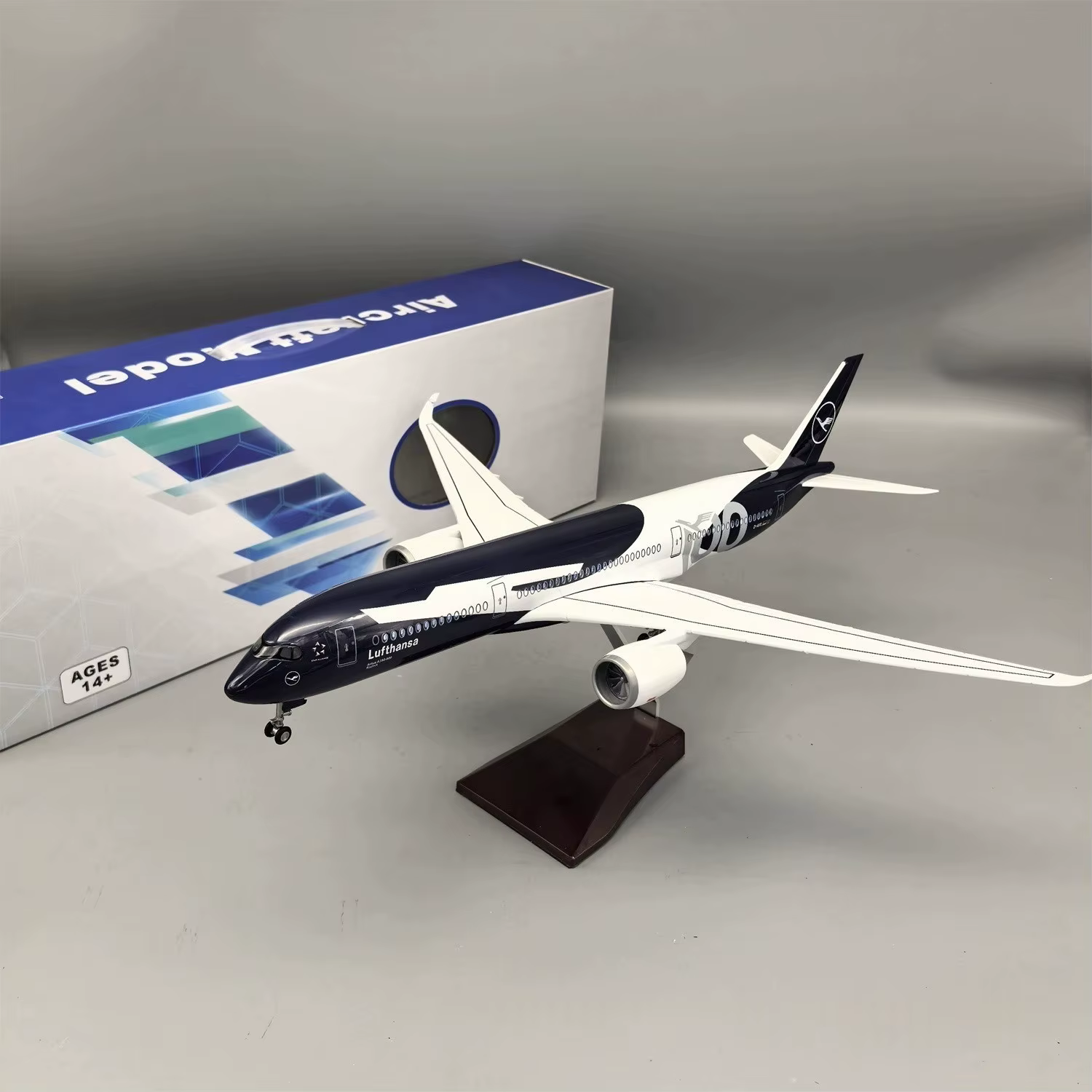 NOUVEAU Modèle d'avion en résine moulée sous pression Lufthansa A350 100 ans, grande échelle 47 cm, 