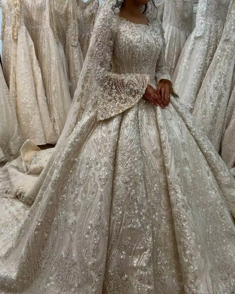 Robes de mariée musulmanes personnalisées, robes de bal, robes de mariée perlées du Moyen-Orient, ro