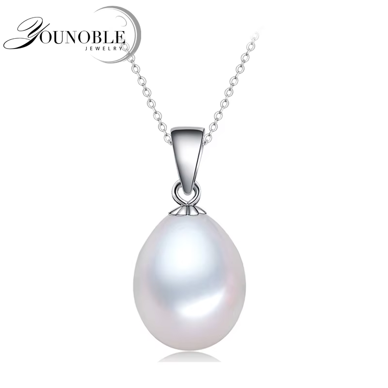Pendentif en vraie perle sur le cou pour femme, pendentif en argent 925 de culture d'eau douce natur
