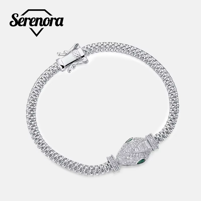 Bracelet 100% argent 925 pour femme, tête de serpent creuse, yeux verts, cadeau de luxe, bijoux hip-