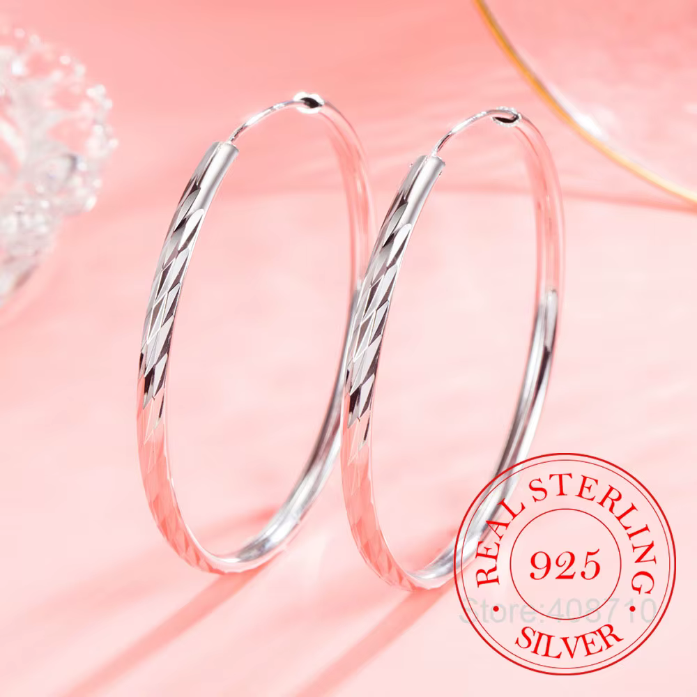 Boucles d'oreilles Big Hoop pour femme, argent regardé 925, douche de météores, accessoires bijoux d