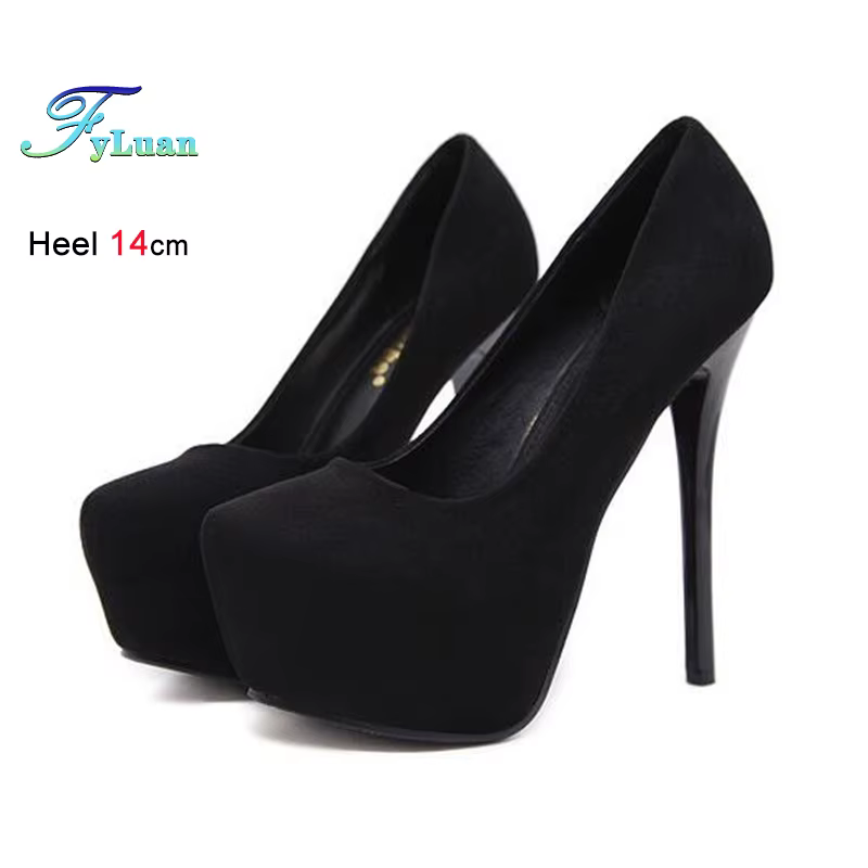 Talons hauts 12cm 14cm femmes pompes mode troupeau bout rond plate-forme mariage chaussures simples
