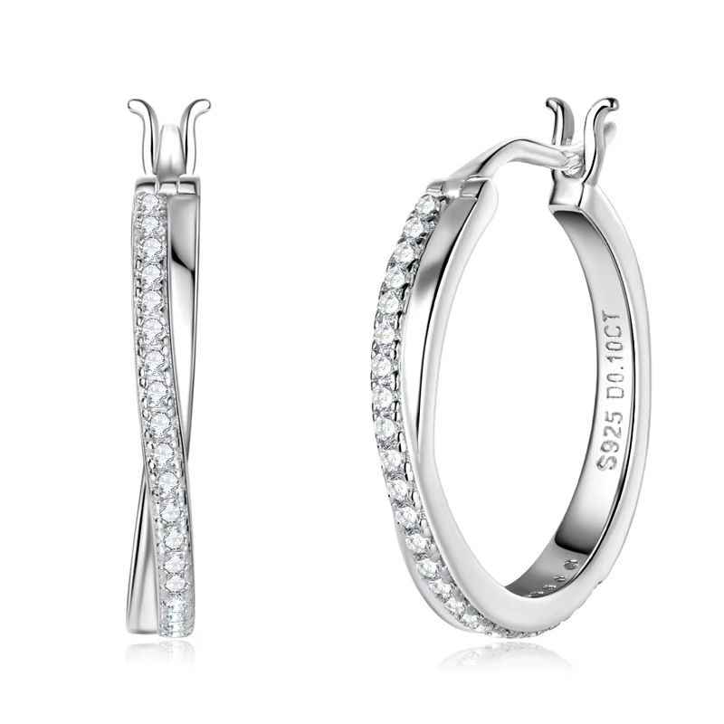 Anziw-Boucles d'oreilles créoles Moissanite véritable pour femme, argent 925, plaqué or 18 carats, c