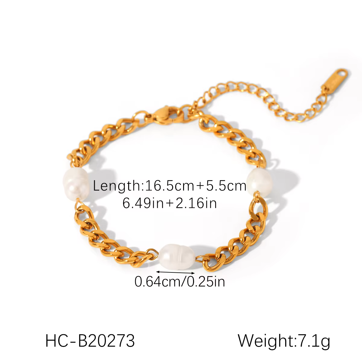 Huang Chao – Bracelet de luxe léger pour femmes, trois perles d'eau douce, chaîne cubaine en acier i