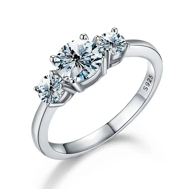 Bague ronde en moissanite véritable de 1,6 ct pour femme, en argent sterling 925, pour anniversaire,