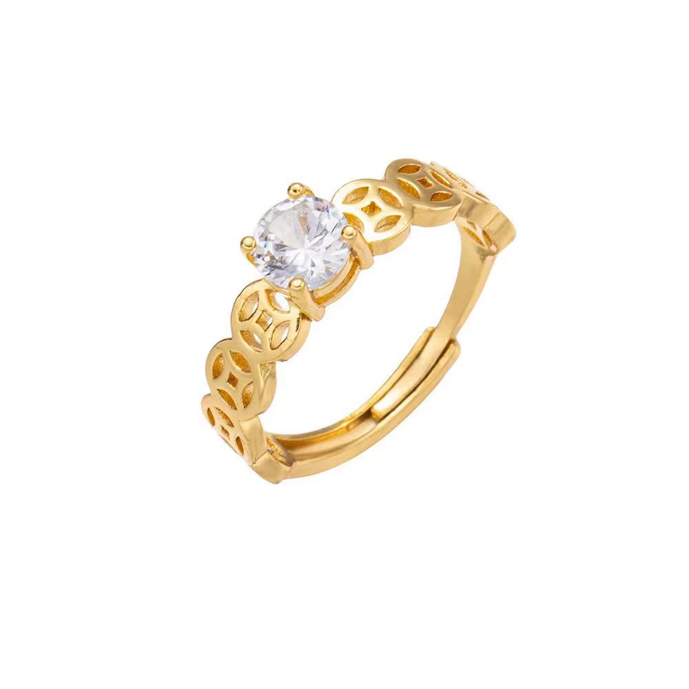 Bagues ajustables en acier inoxydable avec pièces de monnaie en zircon, bijoux mignons pour femmes, 