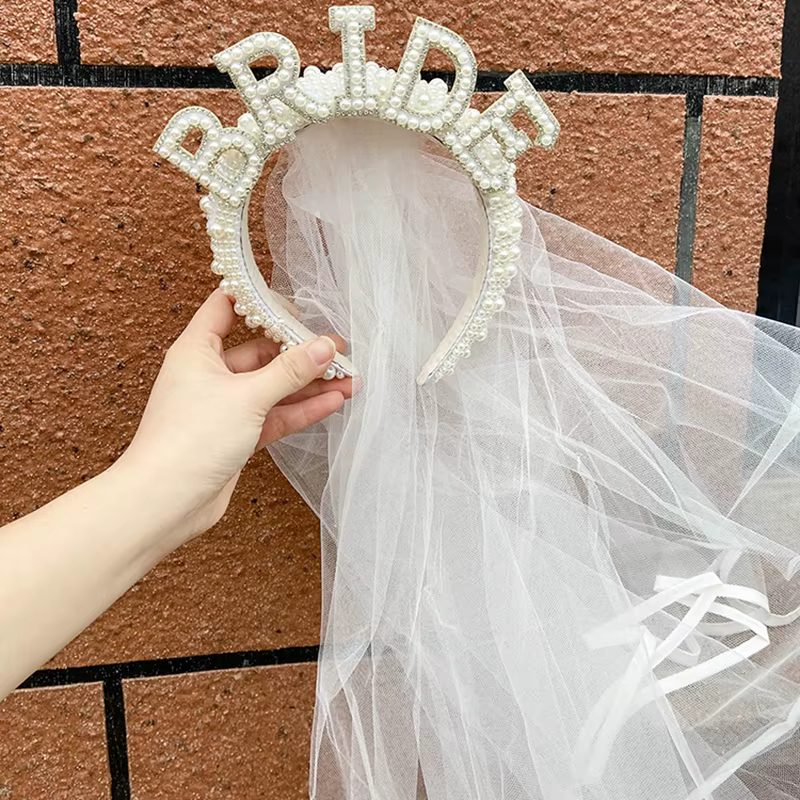 Diadème couronne de perles pour future mariée, voile, pour enterrement de vie de jeune fille, fête d