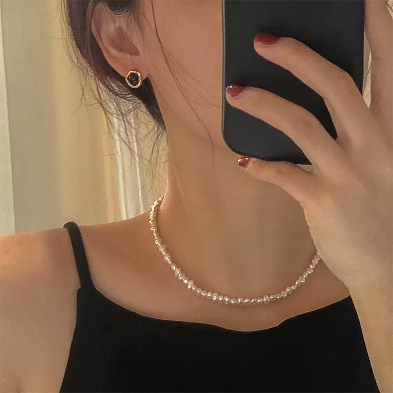 Colliers de perles d'eau douce baroques de 4-5 mm avec chaîne d'extension de 5 cm en argent sterling