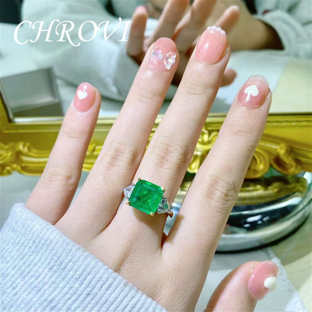 Bague en argent sterling 925 avec pierre verte, bague simple pour femme en diamant vert princesse bi