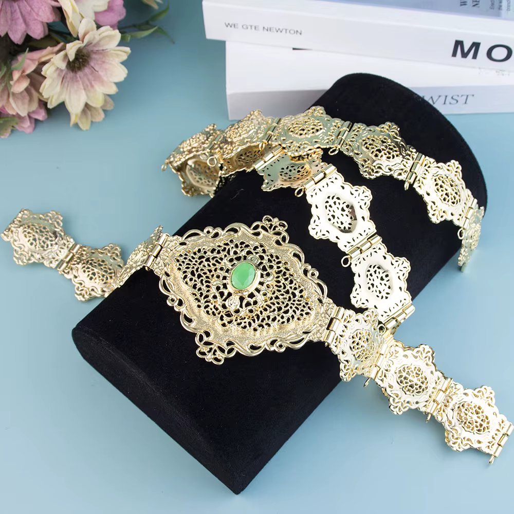 Sunspicems-Ensemble de bijoux de mariée chic, ceinture caftan marocain, collier arabe, boucle d'orei