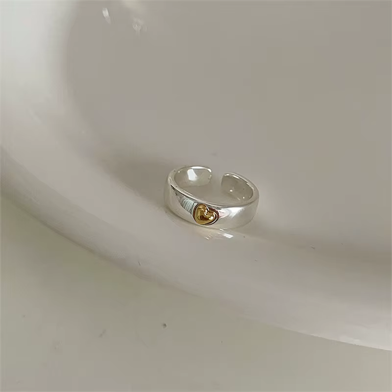 Bague coeur doré en acier inoxydable pour femmes et filles, mode coréenne, esthétique vintage, acces