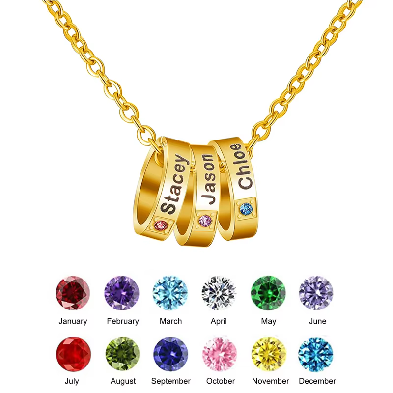 Collier personnalisé avec pierres de naissance pour 1 à 6 noms de famille, nom gravé personnalisé, c