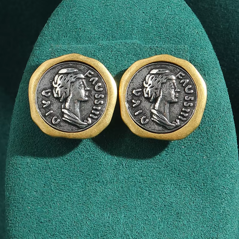 Boucles d'oreilles Vintage pour femmes, pièce de monnaie de beauté, vieux argent, couleur or, bijoux