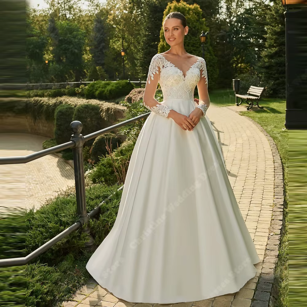 Robes de mariée élégantes pour femmes, ligne a, col en v, longueur de nettoyage, robes de Banquet de
