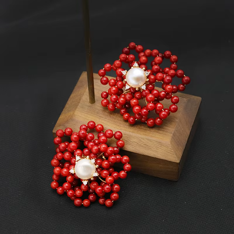 GLSEEVO-Fleurs de lieux rouges à double couche, perles d'eau douce naturelles, bijoux fins populaire