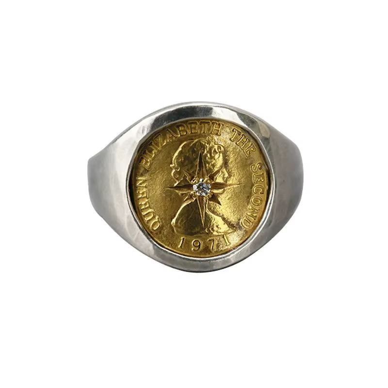 Boi émoussé mode japonaise tempérament bague Elizabeth fait à la main Ray Point diamant cuivre pièce
