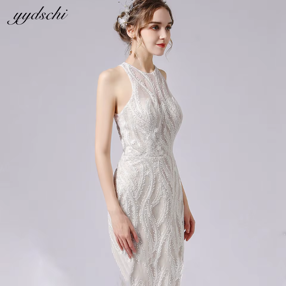 Robe de mariée simple en dentelle 2026, dos nu, longueur ras du sol, élégante, avec appliques en tul