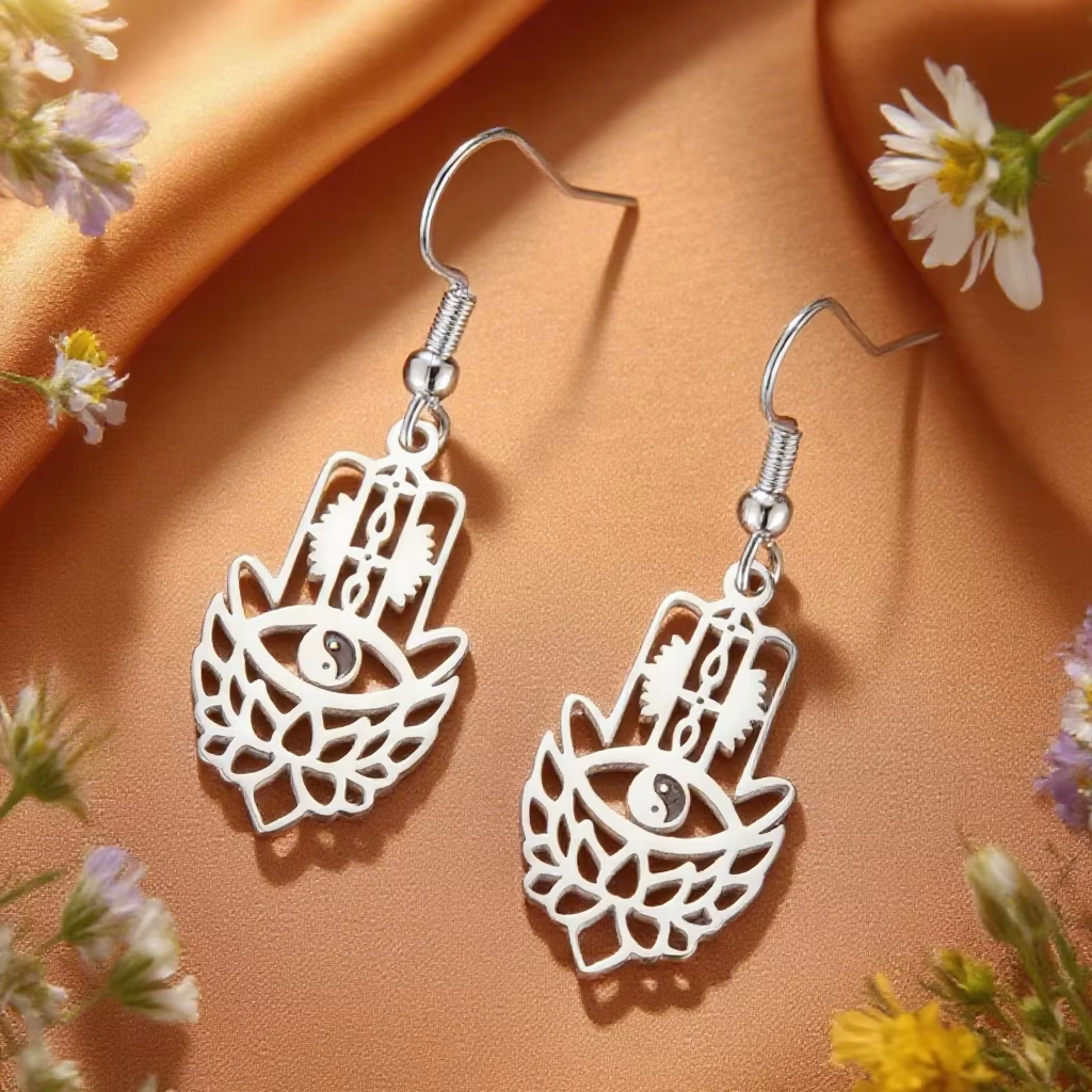 Dawapara Hamsa main boucles d'oreilles main de Fatima fleur de Lotus Yin Yang symboles religieux bou