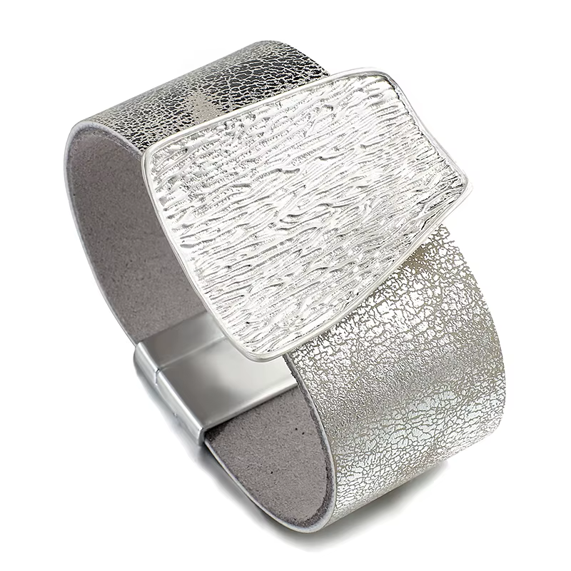 ALLYES Bracelet large en cuir vintage pour femmes et hommes, bracelet jonc enveloppant géométrique f