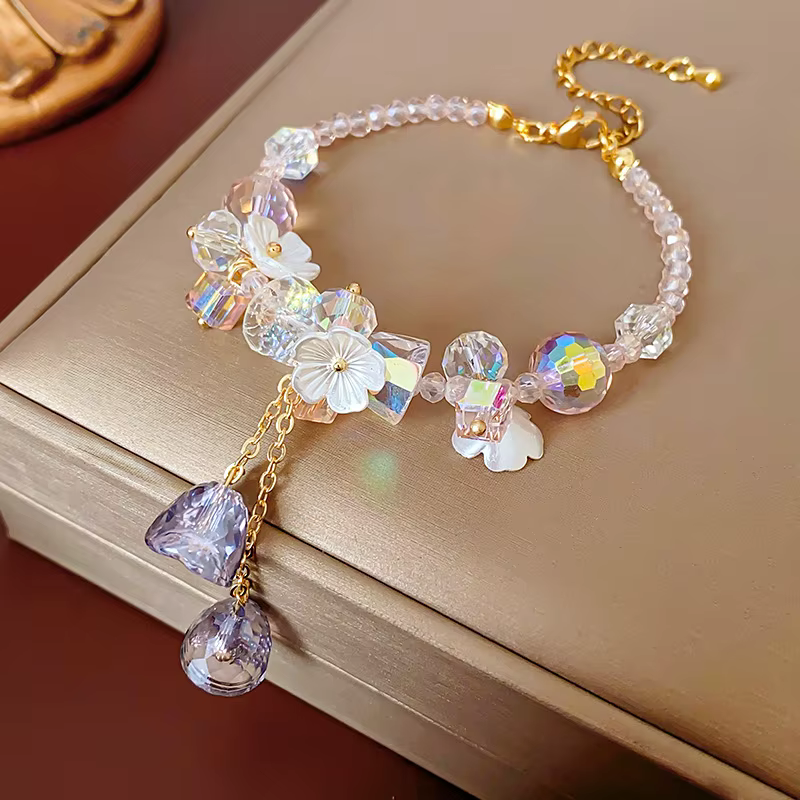 Collier pendentif en cristal artificiel fleur, bracelet à pampilles tendance et doux, accessoires de